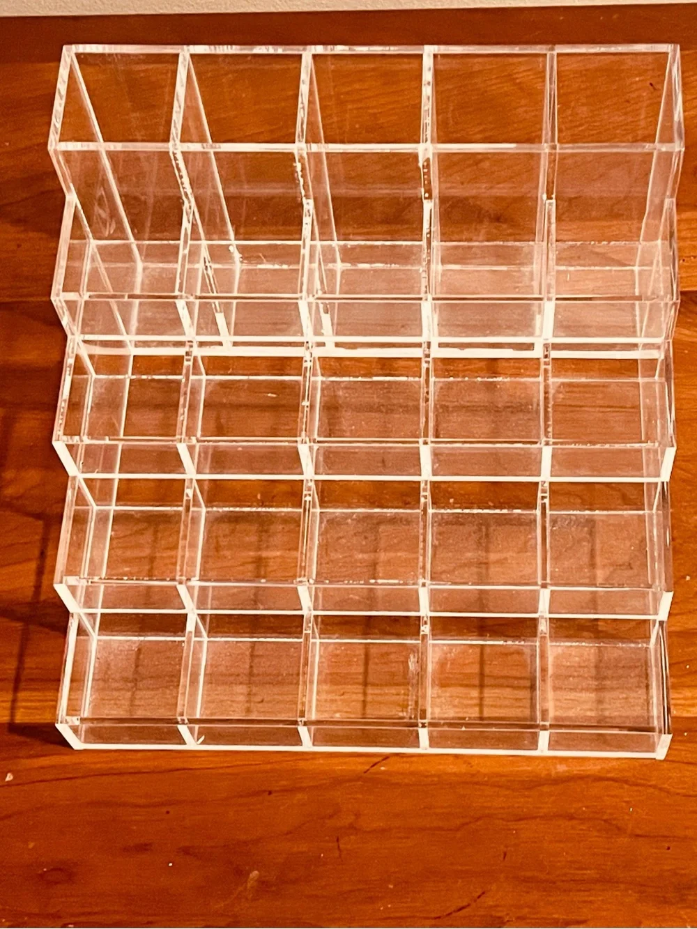 Clear acrylic cascading multi-level, tiered organizer storage- 25 slot